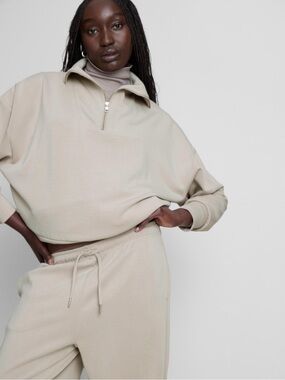 Primark Beige Quarter Zip Oversized Hoodie Sweatshirt Size S Women